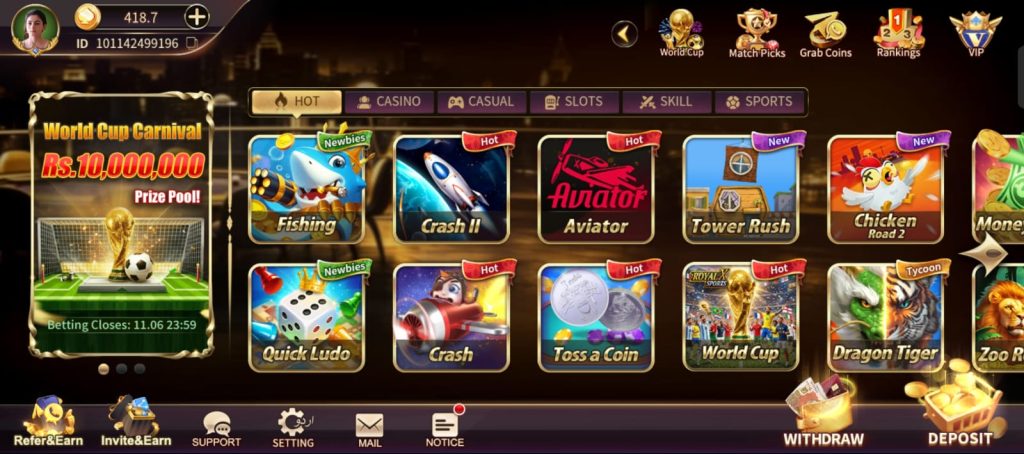 Royal X casino dashboard